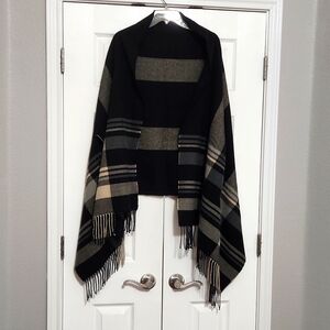 Mixit plaid fringed Poncho shawl cape